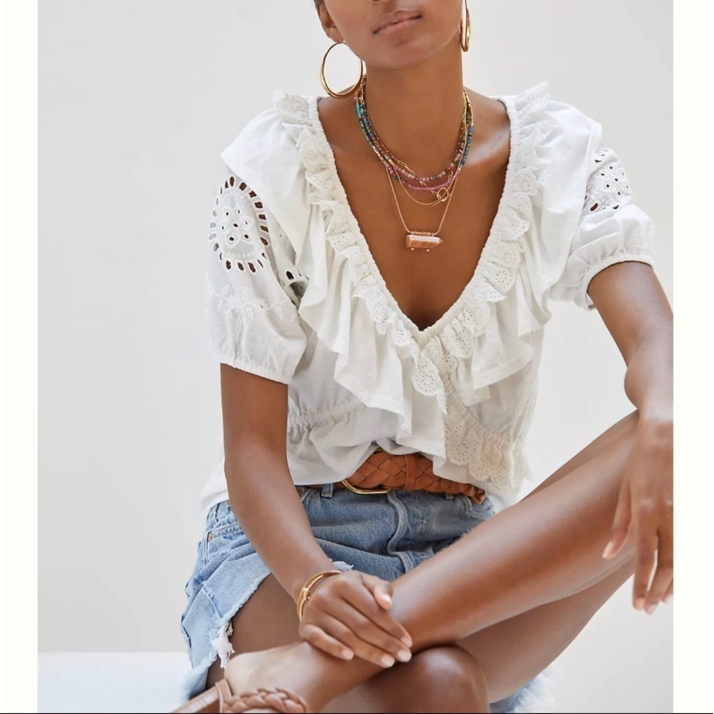 Anthropologie Forever That Girl Ruffled Eyelet Top Sz Lg